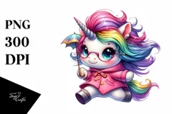 Funny Unicorn Running in Raincoat PNG Product Image 1