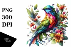 Abstract Vibrant Bird with 3D Flowers PNG Product Image 3