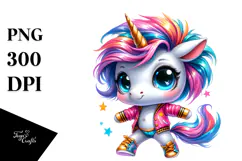 Cute Unicorn Dancing with Cool Haircut PNG Product Image 1