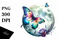 Colorful Butterfly Sleeps on Moon PNG Product Image 3