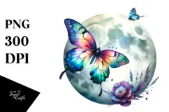 Colorful Butterfly Sleeps on Moon PNG Product Image 1