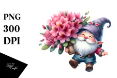 Gnome Floating with Large Rhododendron, PNG Product Image 1