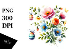 Watercolor Digital Flower & Easter Eggs, PNG Product Image 1