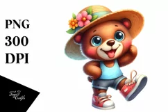 Happy Bear with Sun Hat | Sublimation | Clipart Product Image 1
