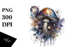 Detailed Shiny Celestial Mushroom Watercolor PNG Product Image 1