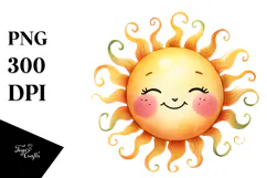 Whimsical Smiling Sun Watercolor PNG Product Image 1