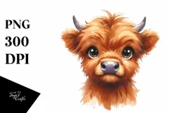 Expressive Funny Baby Face Highland Cow PNG Product Image 3