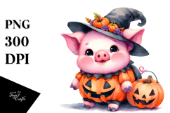 Colorful Baby Pig Halloween Pumpin Drawing |Sublimation Product Image 1