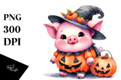 Colorful Baby Pig Halloween Pumpin Drawing |Sublimation Product Image 1