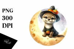 Cute Baby Otter on Moon PNG Product Image 3
