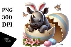 Cute Baby Rhino Exiting Easter Egg PNG Product Image 1