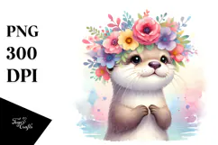 Pastel Otter Floral Crown | Sublimation Clipart Product Image 1