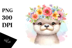 Pastel Otter Floral Crown | Sublimation Clipart Product Image 1