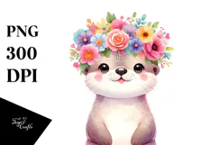 Pastel Otter Floral Crown | Sublimation Clipart Product Image 1
