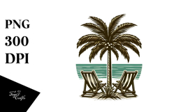 Vintage Tropical Tree Beach Chairs, Clipart Product Image 1