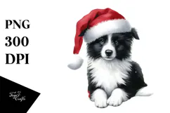 Watercolor Border Collie with Santa Hat, Transparent PNG Product Image 1