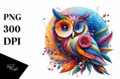Vibrant Owl with Flowers PNG Product Image 1