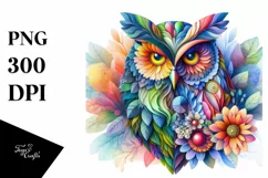 Vibrant Owl with Flowers PNG Product Image 3
