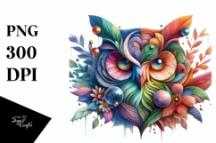 Vibrant Owl with Flowers PNG Product Image 1