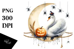 Halloween Swan Sitting on Moon PNG Product Image 1