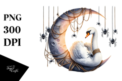 Halloween Swan Sitting on Moon PNG Product Image 1