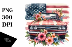 Watercolor Car with Zinnia and USA Flag Product Image 3
