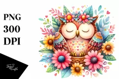 Whimsical Owl Sleeping in Flower PNG Product Image 1