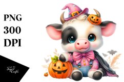 Baby Cow Halloween Watercolor Pastel Clipart Product Image 1