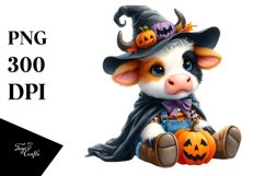 Baby Cow Halloween Watercolor Pastel Clipart Product Image 1