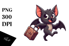 Cute Bat with Suitcase, Cartoon PNG Product Image 1