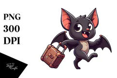 Cute Bat with Suitcase, Cartoon PNG Product Image 1