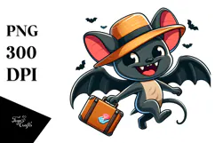 Funny Cartoon Bat with Travel Suitcase, Transparent PNG Product Image 1