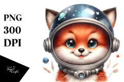 Happy Baby Fox with Astronaut Helmet PNG Product Image 1