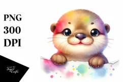 Cute Baby Otter Watercolor | Sublimation | Clipart Product Image 1