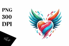 Colorful Heart with Wings, Transparent PNG Product Image 1