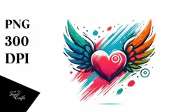 Colorful Heart with Wings, Transparent PNG Product Image 1