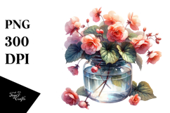 Watercolor Jar Begonia Flower | Sublimation | Clipart Product Image 1