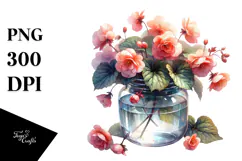 Watercolor Jar Begonia Flower | Sublimation | Clipart Product Image 1