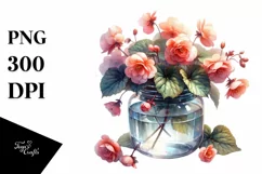 Watercolor Jar Begonia Flower | Sublimation | Clipart Product Image 3