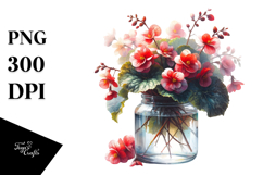 Watercolor Jar Begonia Flower | Sublimation | Clipart Product Image 1