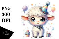 Energetic Baby Lamb with Party Hat PNG Product Image 1