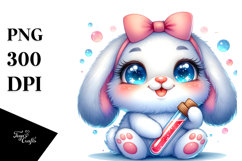 Smiling Cute Bunny with Test Tube PNG Product Image 1