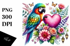 Colorful Adorned Parrot Holding a Heart PNG Product Image 1