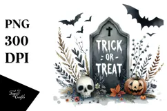 Washed Simple Cute Tombstone with Trick or Treat Text Product Image 1