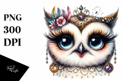 Funny Cute Owl Whimsical Watercolor Sublimation Product Image 1