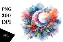 Colorful Abstract Moon with Foliage | Clipart Product Image 1