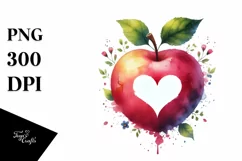 Heart-Shaped Apple Watercolor PNG Product Image 1