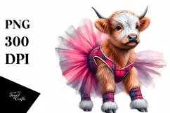 Baby Highland Cow in Modern Dancer's Outfit, Watercolor PNG Product Image 1
