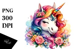 Colorful Watercolor Unicorn Winkling | Clipart Product Image 1
