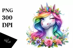 Colorful Watercolor of Winking Unicorn Product Image 1